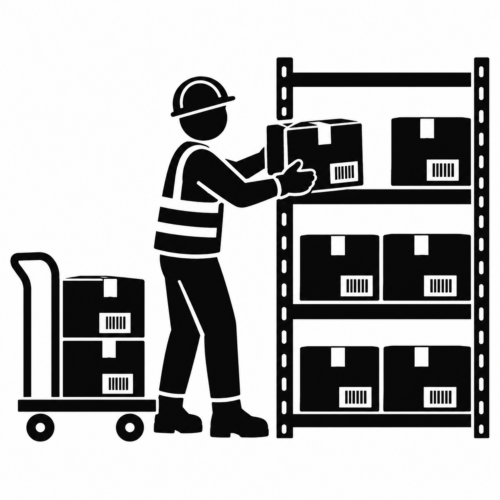 封緘した箱を出荷棚に並べる作業員のアイコン