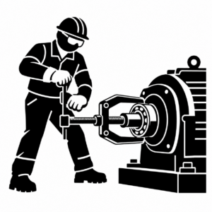 停止中の機械からプーラーで軸受を外す作業員のアイコン