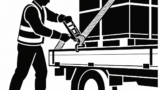 トラックの荷物をラッシングベルトで固定する作業員のアイコンのフリーアイコン・イラスト素材｜製造業向け無料ダウンロード