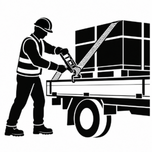 トラックの荷物をラッシングベルトで固定する作業員のアイコン