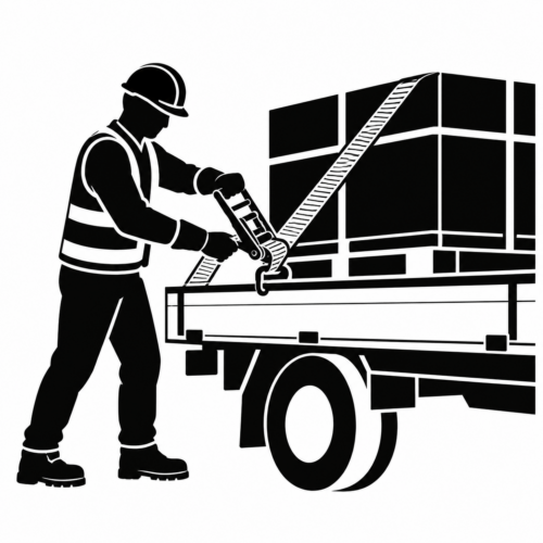 トラックの荷物をラッシングベルトで固定する作業員のアイコン